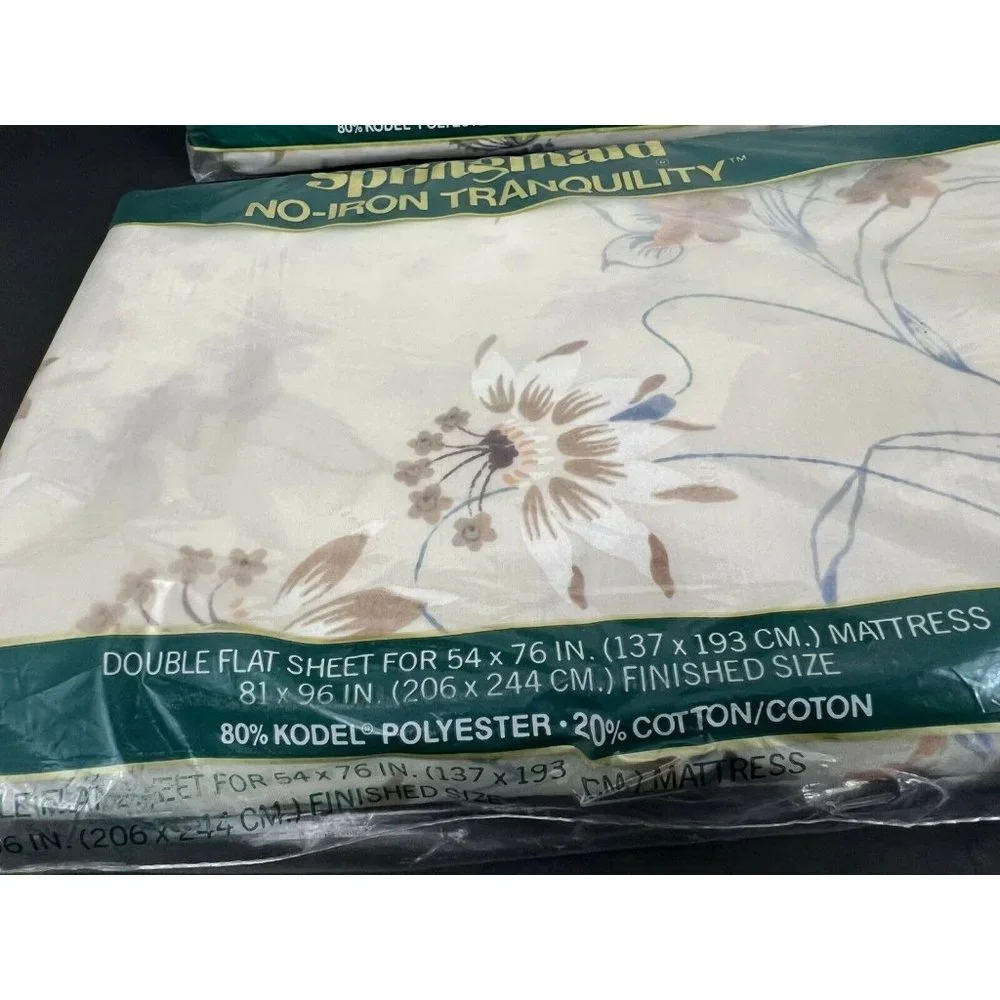 Vintage Springmaid No-Iron Tranquility Genie Double Fitted & Flat Sheets NWT NOS